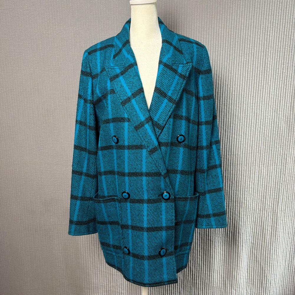 Carlisle Blazer Career 10 Blue Vintage Wool Plaid Structured Business - Picture 3 of 11